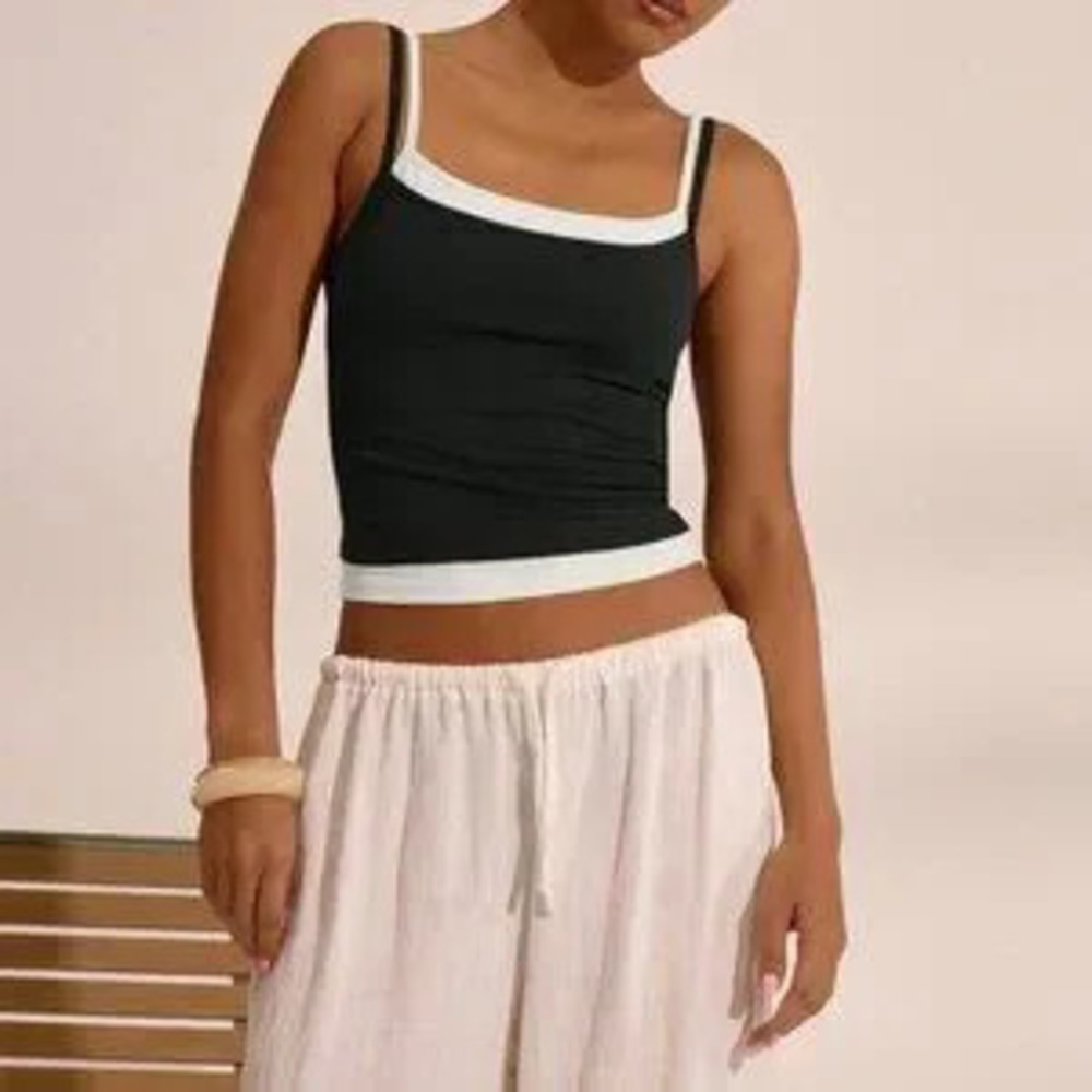 Black Casual Women's Boho Double Layer Strappy Cami Top